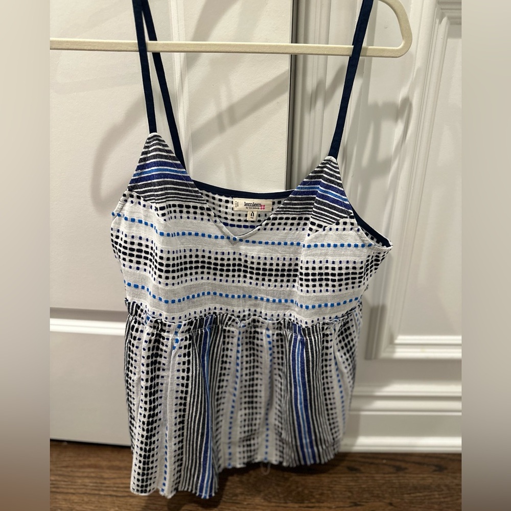 Lemlem blue and white embroidered linen tank top